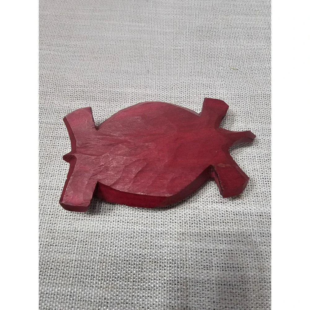 Vintage Wooden Hand Carved Folk Art Turtle, Red And Black